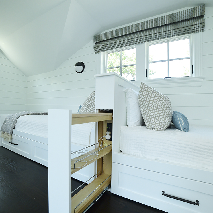 custom pull out charging station between bunk beds