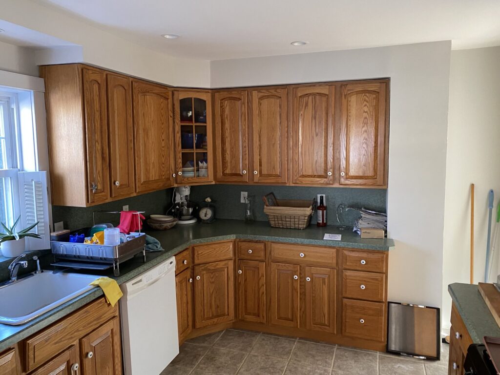 Before oak cabinets laminate counters