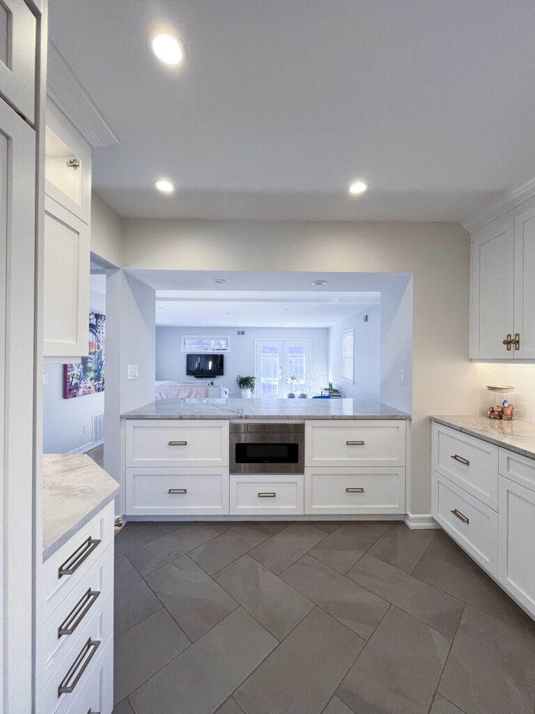 Kitchen pass through drawer microwave